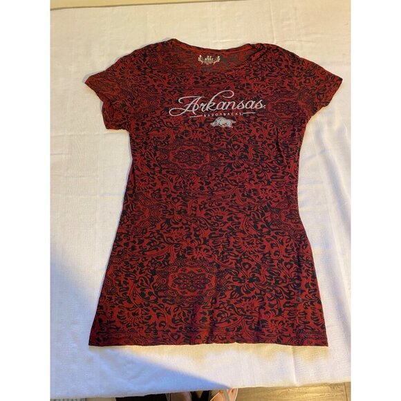 My Sport Arkansas Razorbacks Womens T-Shirt Red Black Lace Floral Pattern XL - Picture 10 of 11